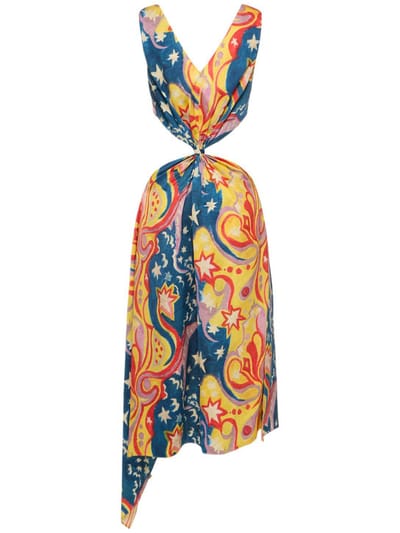 Marni: Printed midi dress with cut-out
