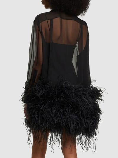 Valentino: Abito chemisier in seta con piume