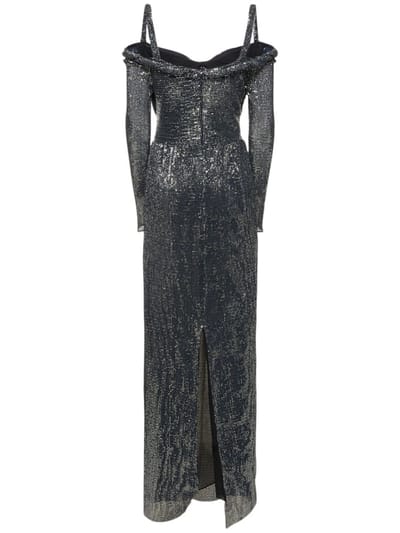 ALTUZARRA: Robe longue à sequins et découpes