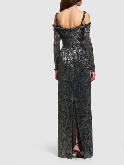 ALTUZARRA: Robe longue à sequins et découpes