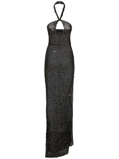 Aya Muse: Vestido largo de punto calado con lentejuelas