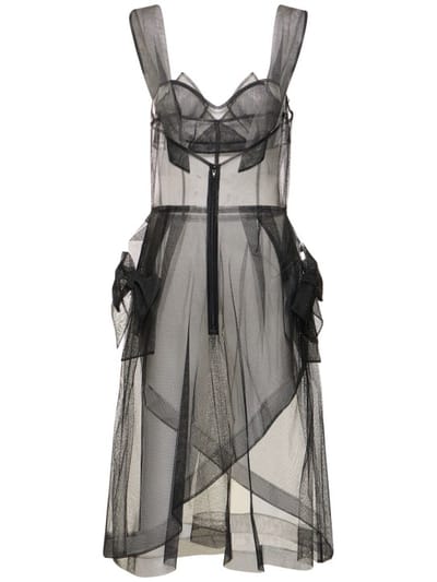 Maison Margiela: Vestito midi in tulle con fiocchi