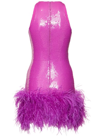 David Koma: Abito corto con paillettes e piume