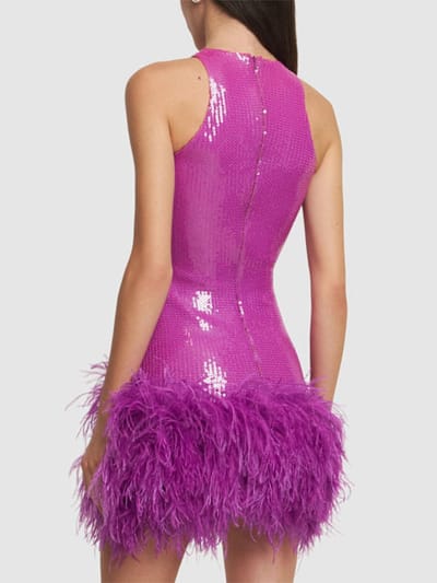 David Koma: Abito corto con paillettes e piume