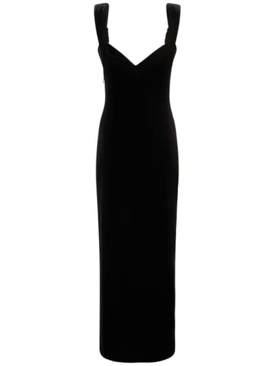 Galvan: Maxikleid aus Samt mit Schlitz