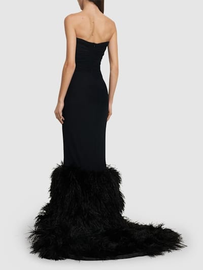 David Koma: Abito lungo strapless con piume
