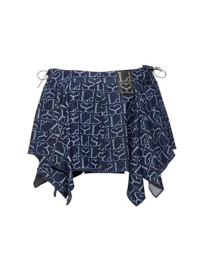 Ludovic de Saint Sernin: Monogram logo褶饰牛仔迷你短裙