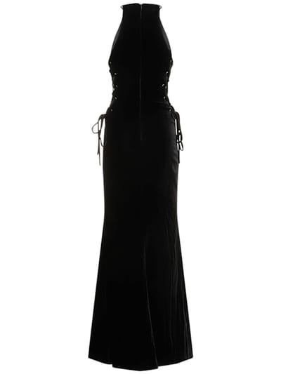 Alessandra Rich: Vestido largo de terciopelo con lazada
