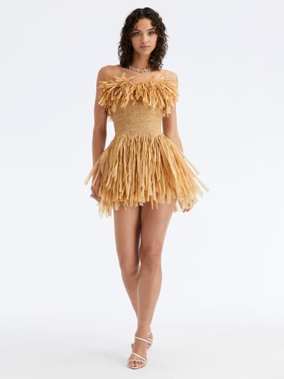 Oscar De La Renta: Strapless mini dress with fringe