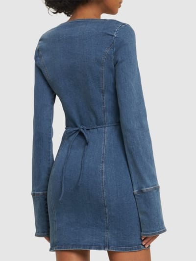 Rotate: Robe mini en denim stretch avec fleur