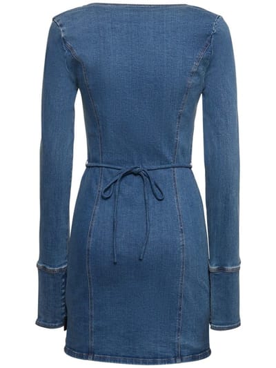 Rotate: Robe mini en denim stretch avec fleur