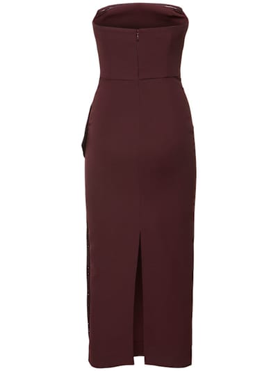Roland Mouret: Abito midi senza spalline con cristalli