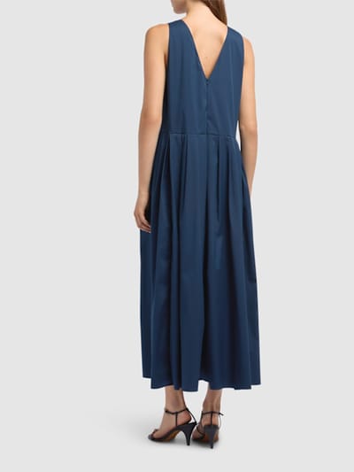 S MAX MARA: Abito midi in cotone con pieghe
