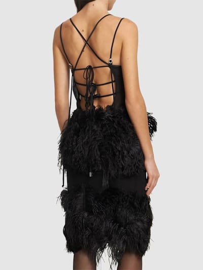 The Attico: Midi dress with ostrich feathers