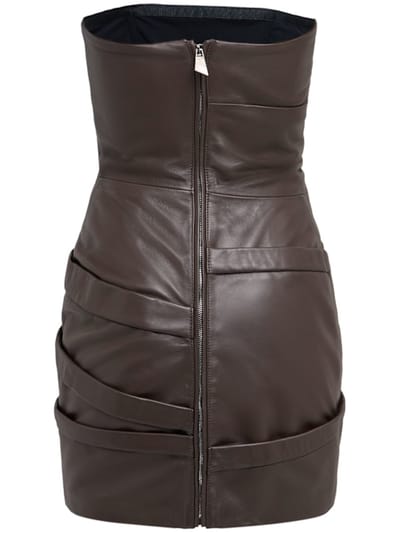 The Attico: Draped lambskin leather mini dress