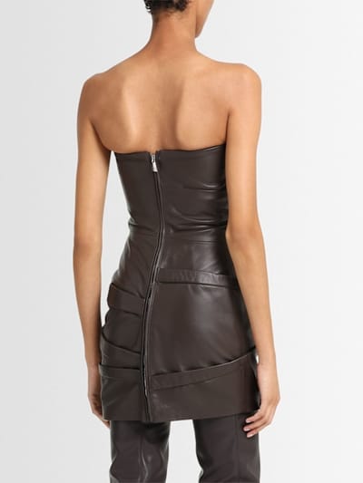 The Attico: Draped lambskin leather mini dress