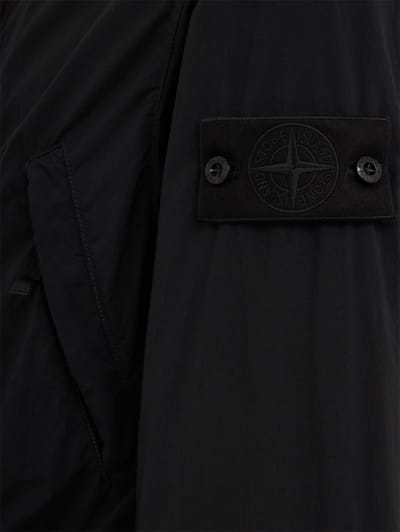 Stone Island: 短款尼龙派克大衣，带可拆卸帽子