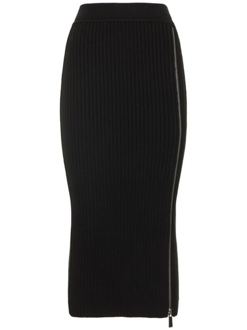 Michael Kors Collection: 罗纹针织羊毛拉链开合迷笛半身裙