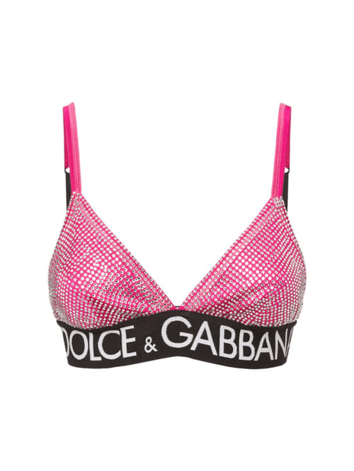 DOLCE & GABBANA: Logo装饰平纹针织三角文胸