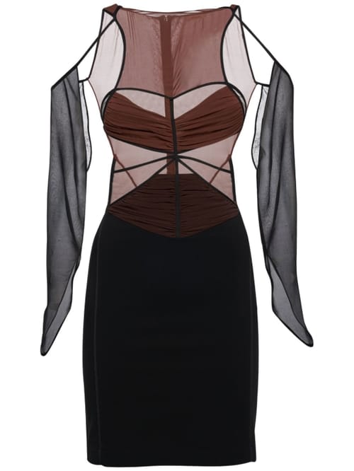 Nensi Dojaka: Fitted mini dress with sheer sleeves