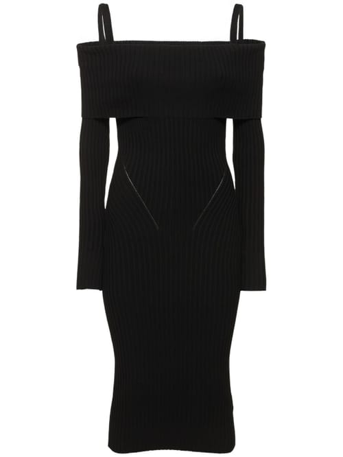 Andreadamo: Off-the-shoulder ribbed knit midi dress