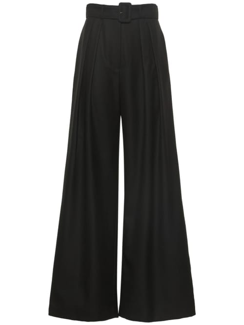 Brandon Maxwell: 系腰带高腰羊毛斜纹阔腿裤
