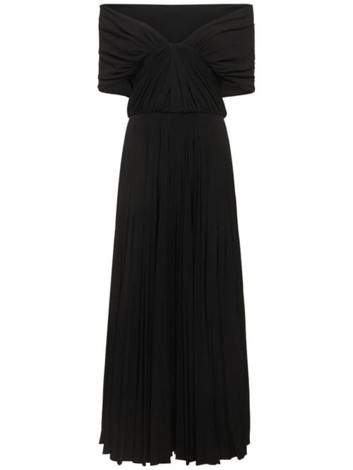 Brandon Maxwell: 露肩垂褶平纹针织迷笛连衣裙