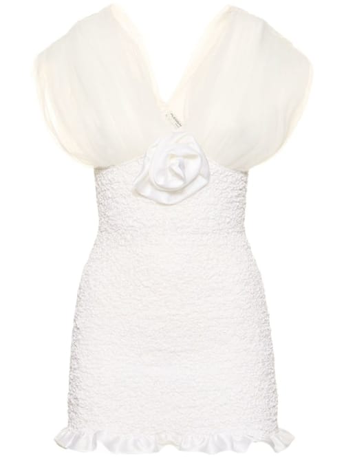Alessandra Rich: Minivestido en seda con flor aplicada