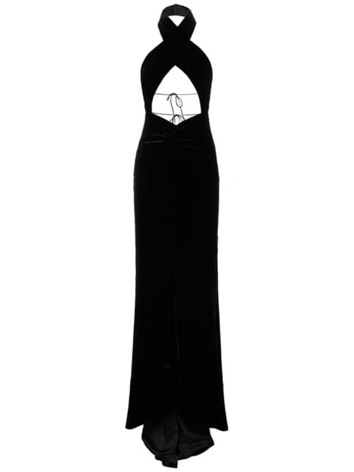 Alessandra Rich: Vestido largo cut out con cuello halter