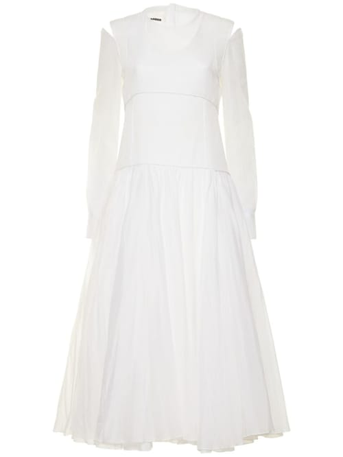 Jil Sander: Vestido midi de algodón con aberturas