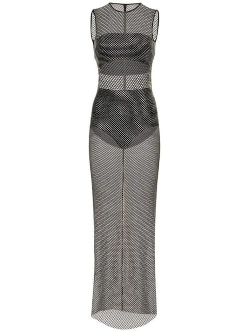 Giuseppe Di Morabito: Crystal-embellished mesh maxi dress