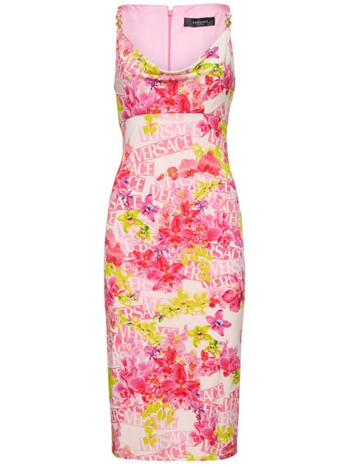 Versace: Vestido midi de punto estampado