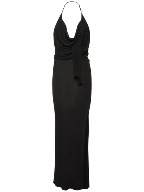 Aya Muse: Vestido largo drapeado cuello halter