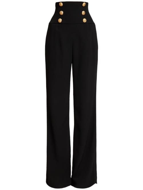 Balmain: 高腰粘胶纤维绉纱裤子