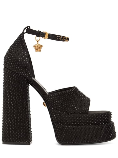 Versace: 155毫米装饰绸缎凉鞋