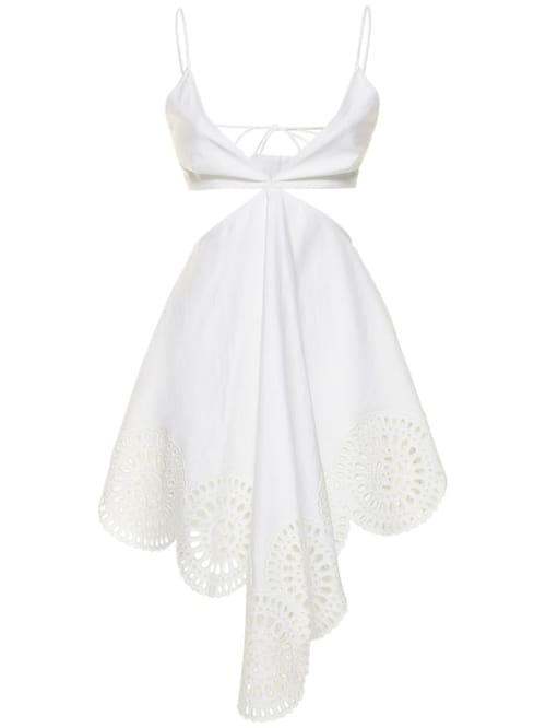 Stella McCartney: Robe courte en lin mélangé à découpes
