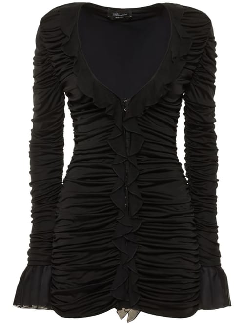 Blumarine: Ruched mini dress with ruffles