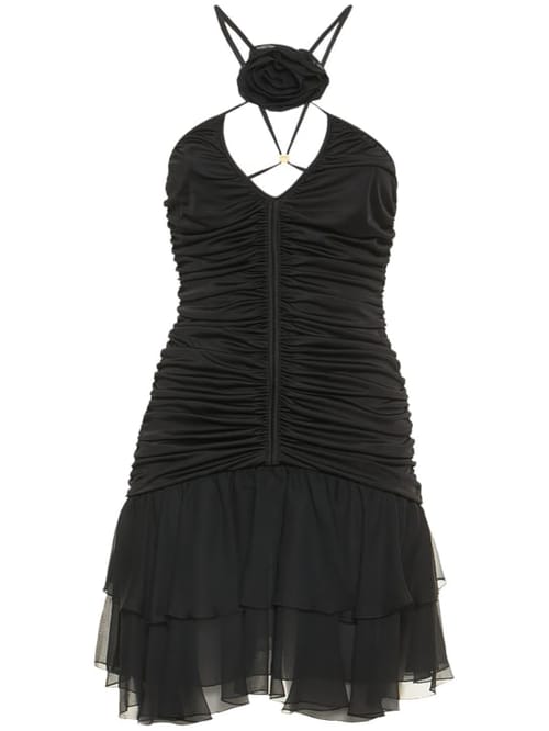 Blumarine: Ruched mini dress with ruffles