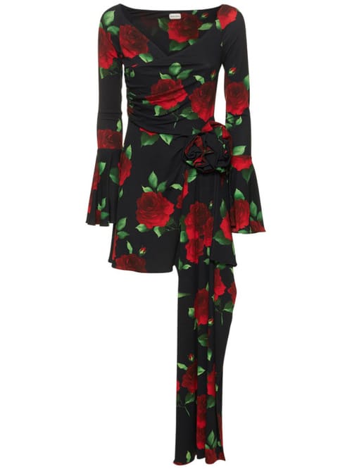 Magda Butrym: Draped jersey minidress with flower appliqu 