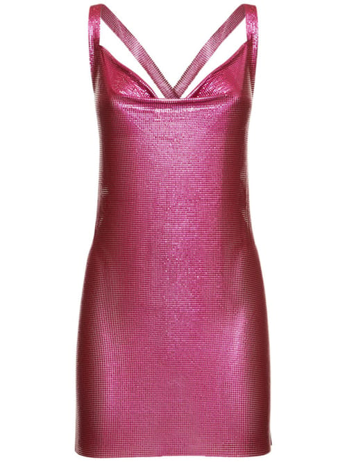 FANNIE SCHIAVONI: Draped chainmail mesh mini dress