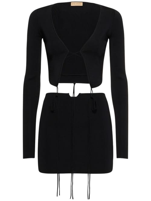 Aya Muse: Ribbed knit mini dress with ties