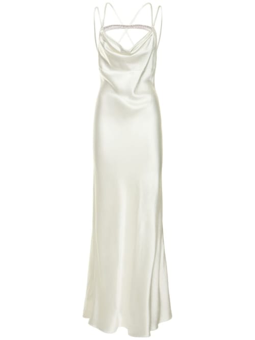 Nué: Vestido largo de raso con cristales