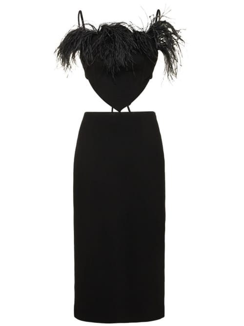 Mach & Mach: Robe midi en laine à plumes