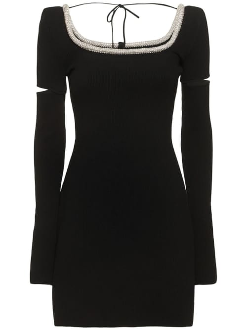 Mach & Mach: Robe courte en maille à cristaux