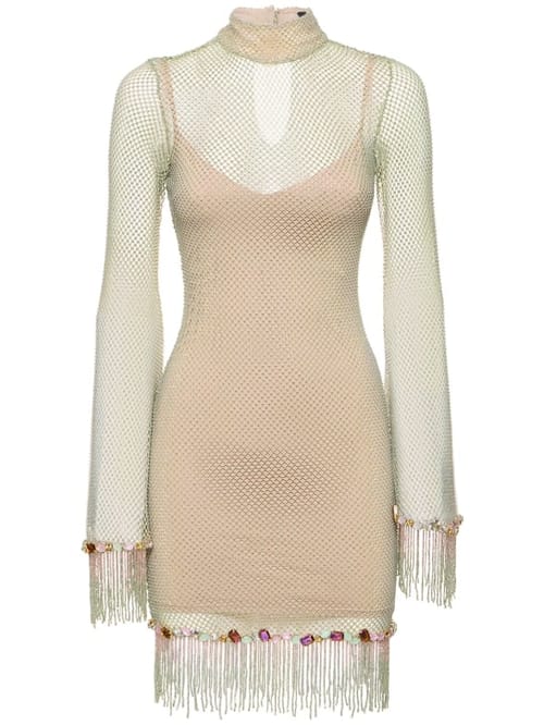 Patbo: Mini dress with crystals and fringes