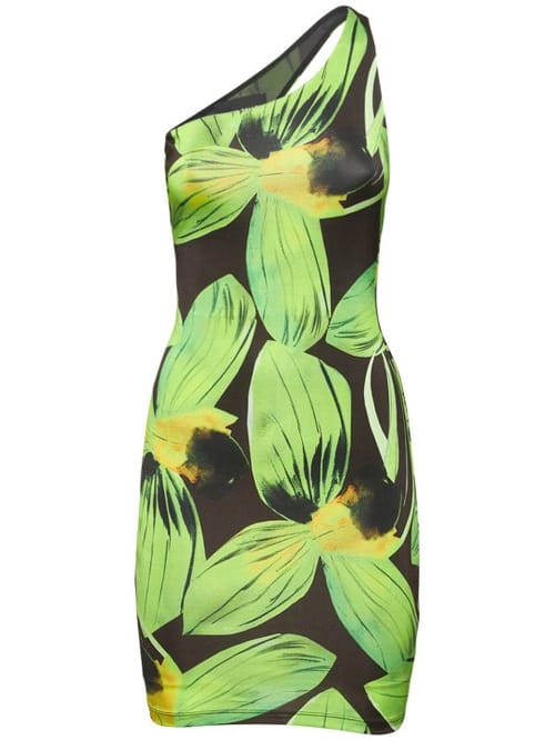 Louisa Ballou: Vestido corto asimétrico estampado