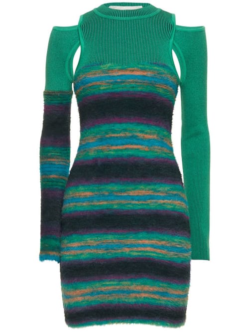 Andersson Bell: Vestido corto de punto con mangas asimétricas