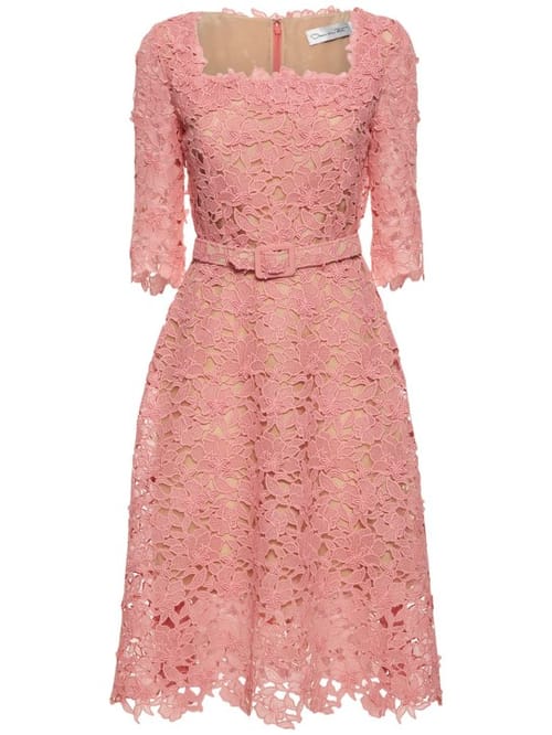 Oscar De La Renta: Vestido midi de encaje con cinturón