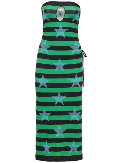 Cormio: Trägerloses Jacquard-Strickkleid in Midilänge
