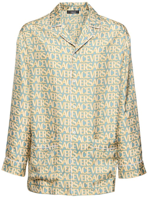 Versace: Monogram印花真丝斜纹衬衫